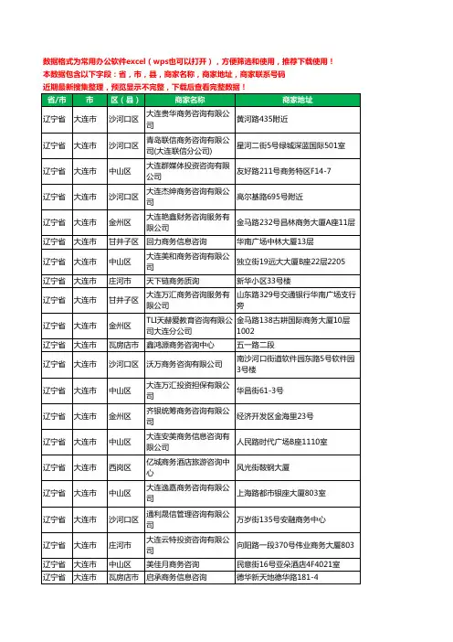 2020新版辽宁省大连市商务咨询有限公司工商企业公司商家名录名单黄页联系电话号码地址大全44家