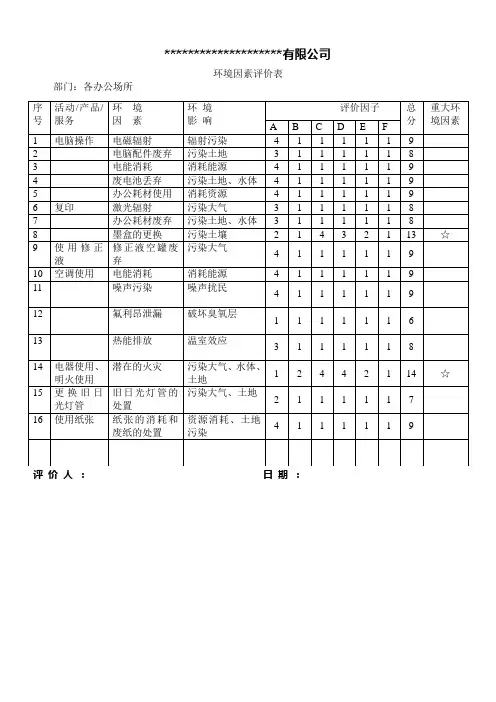 环境因素评价表