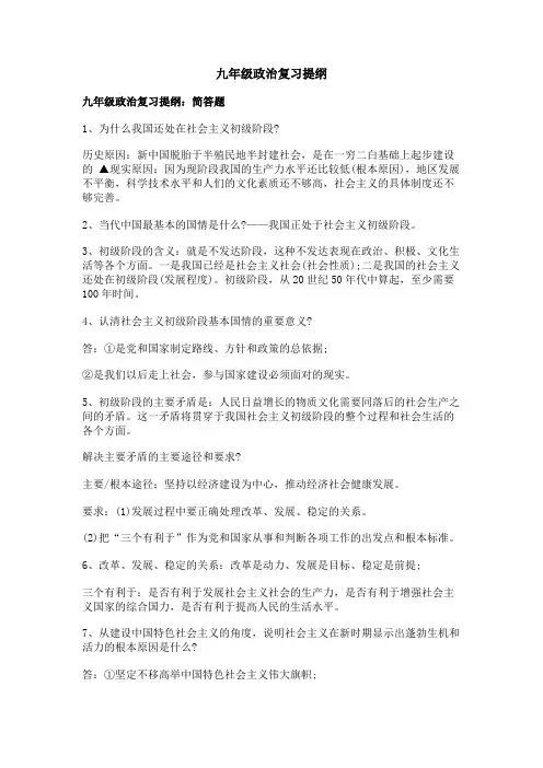 九年级政治复习提纲