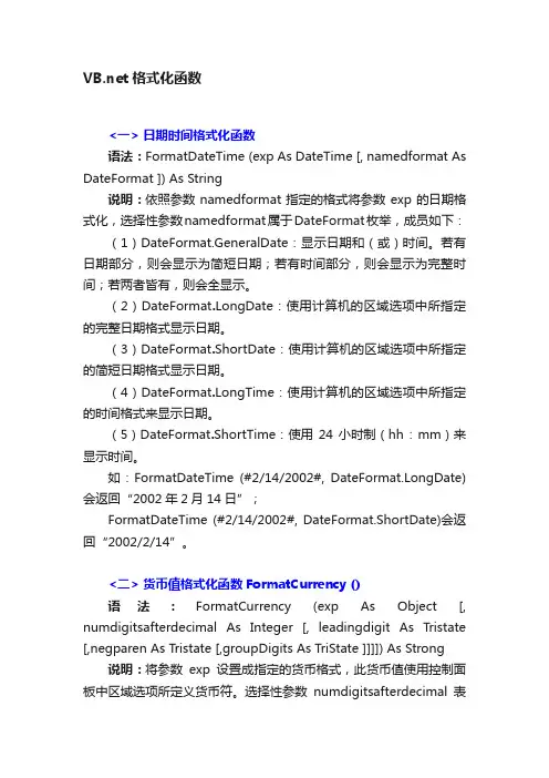 VB.net格式化函数