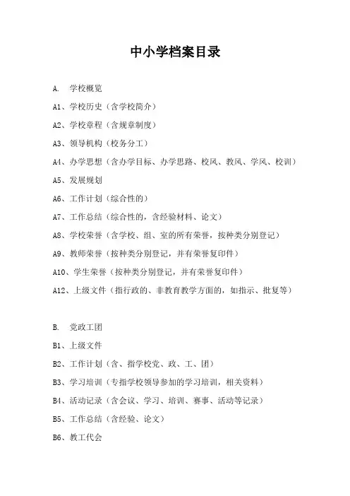 中小学档案目录
