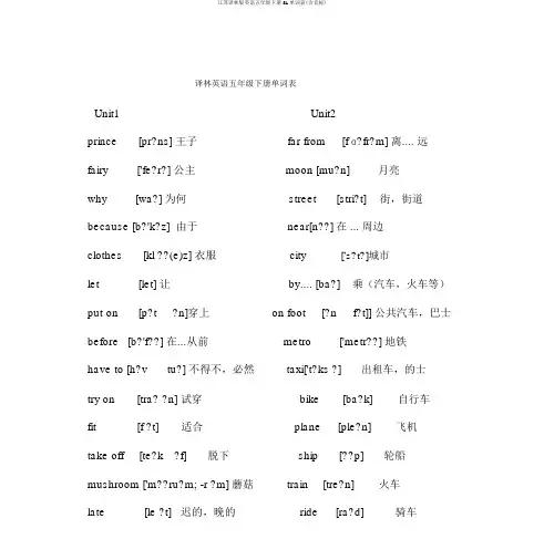 江苏译林版英语五年级下册5A单词表(含音标)