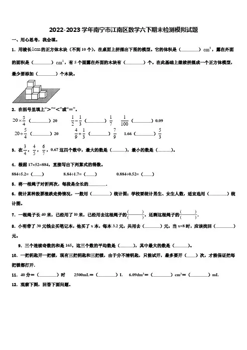 2022-2023学年南宁市江南区数学六下期末检测模拟试题含解析