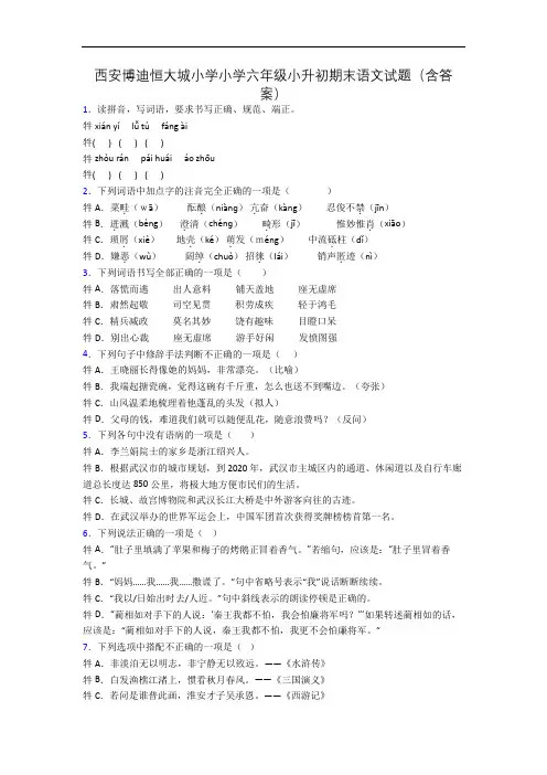西安博迪恒大城小学小学六年级小升初期末语文试题(含答案)