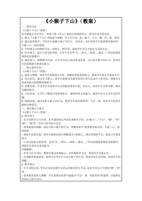 《小猴子下山》(教案)