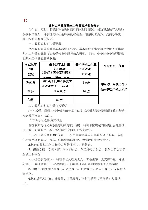 苏州大学教师基本工作量要求暂