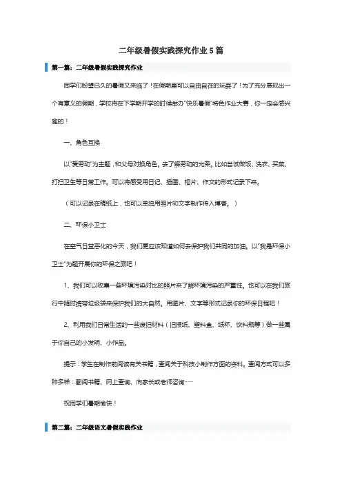 二年级暑假实践作业模板