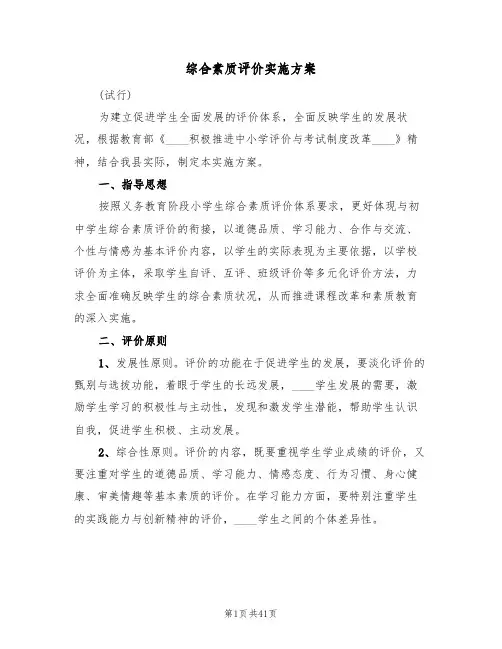 综合素质评价实施方案(7篇)