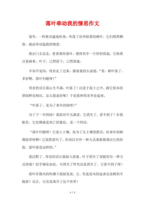 什么牵动我的情思作文600字初一