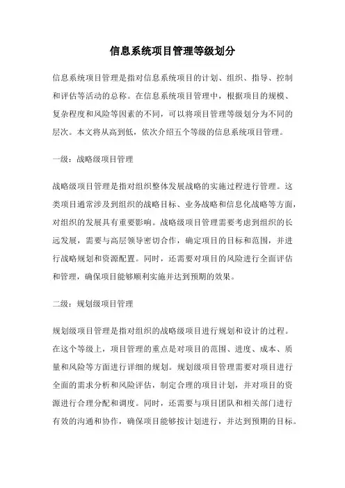 信息系统项目管理等级划分