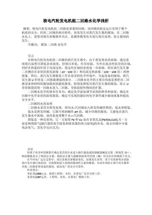 核电汽轮发电机组二回路水化学浅析