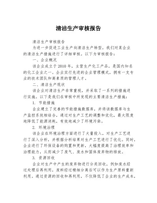 清洁生产审核报告