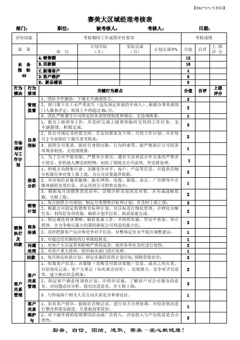 大区业务经理考核表