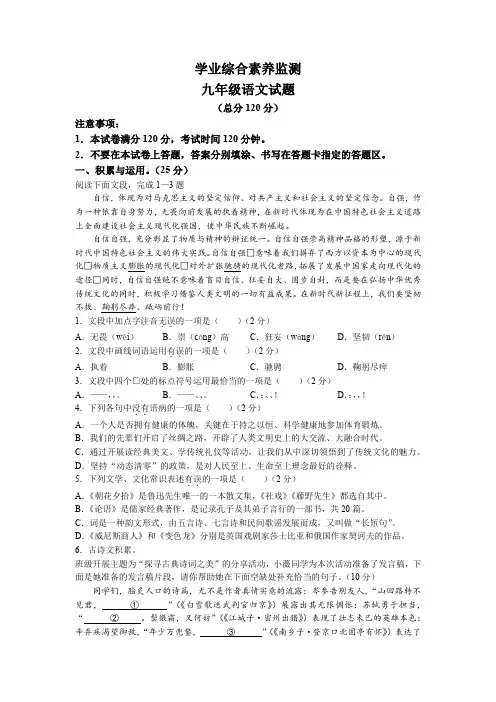 2023年山东省枣庄市薛城区中考二模语文试题