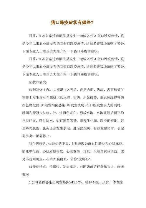 猪口蹄疫症状有哪些？