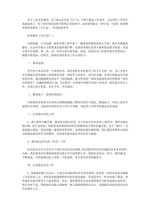 2020年培优辅差工作计划【精选】