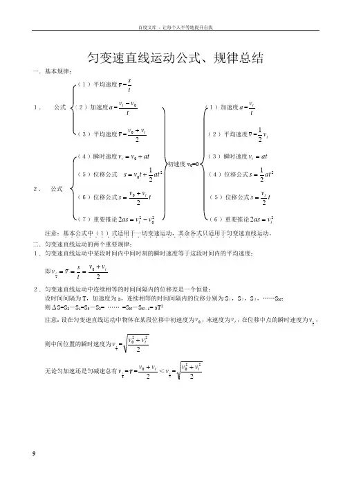 匀变速直线运动公式规律总结