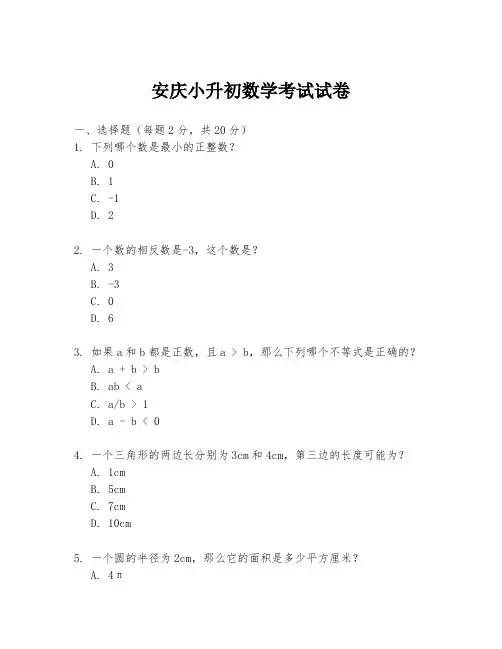 安庆小升初数学考试试卷