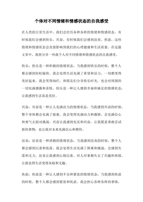 个体对不同情绪和情感状态的自我感受