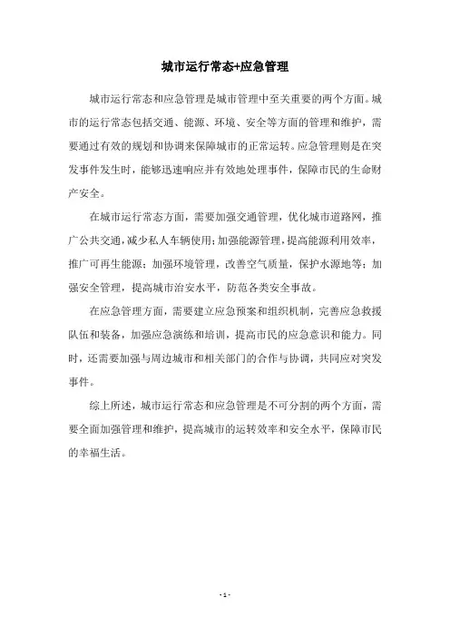 城市运行常态+应急管理