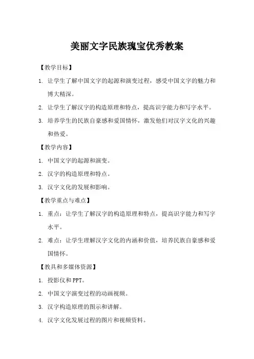 美丽文字民族瑰宝优秀教案