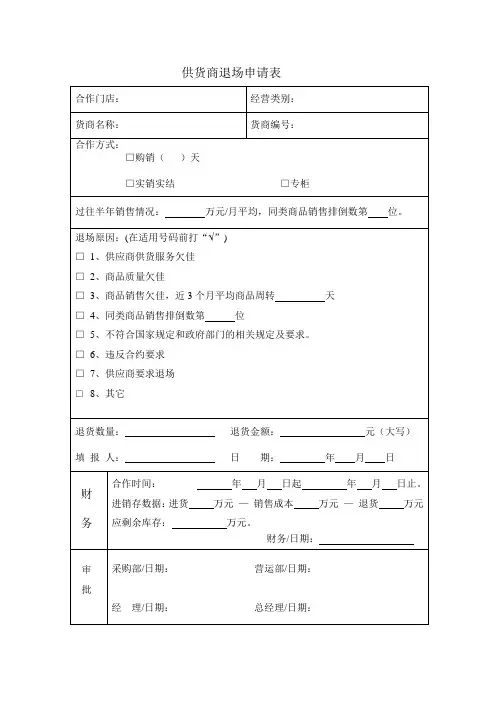 供应商退场申请表