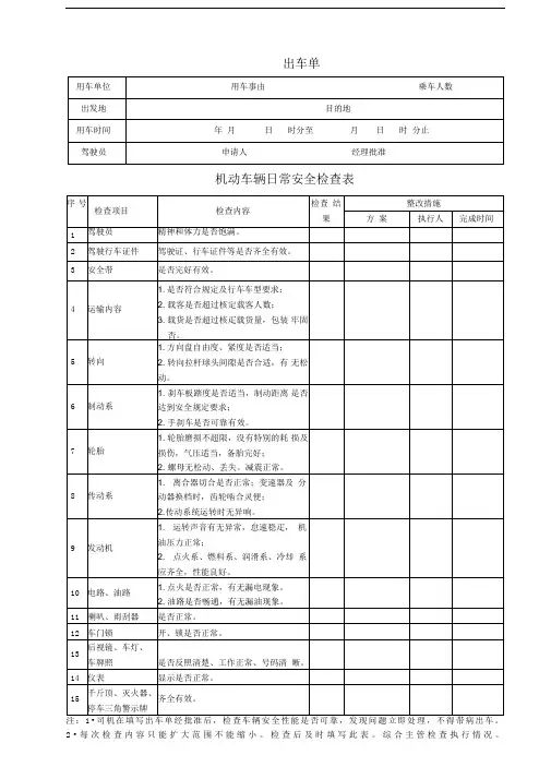车辆日常安全检查表及出车单