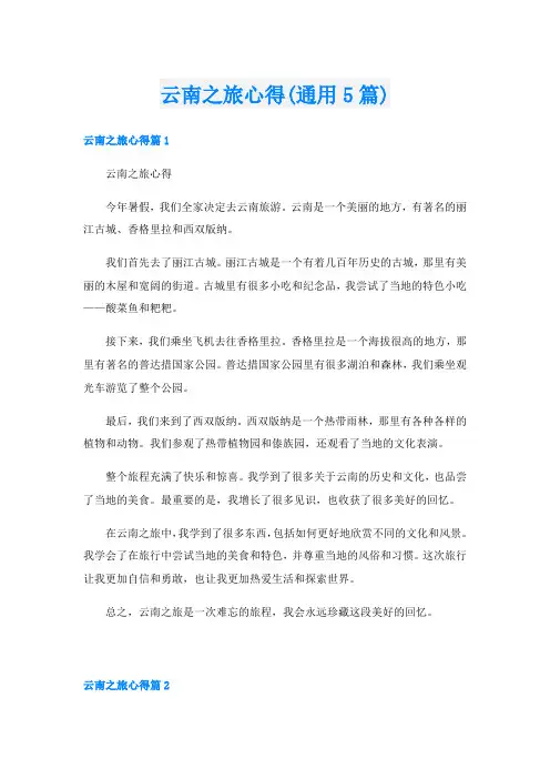 云南之旅心得(通用5篇)