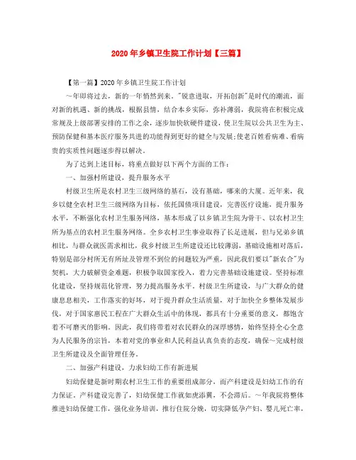 2020年乡镇卫生院工作计划【三篇】