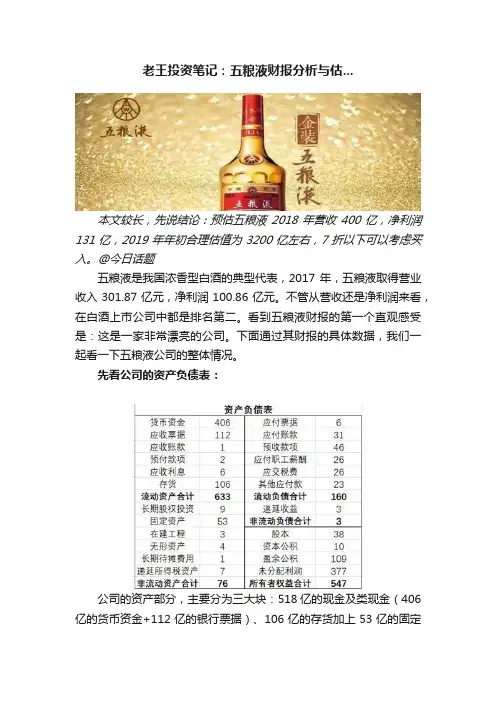 老王投资笔记：五粮液财报分析与估...