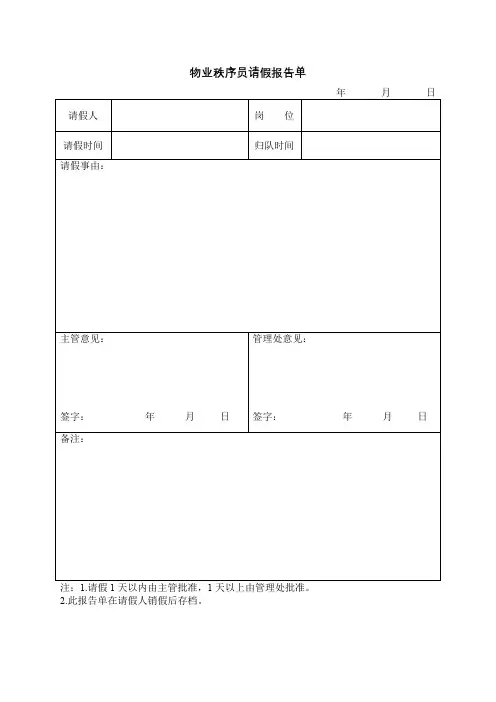 物业秩序部巡逻签到用记录表