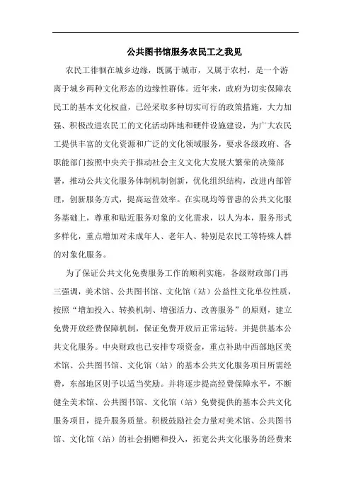 公共图书馆服务农民工之我见