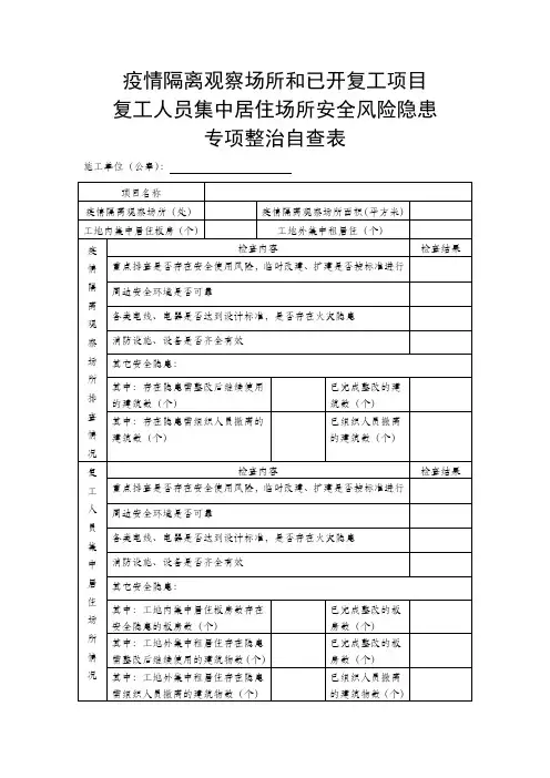 安全风险隐患专项整治自查表