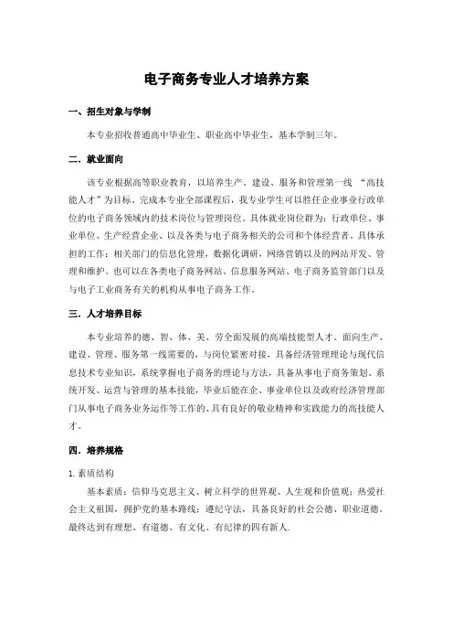 电商专业人才培养方案范文