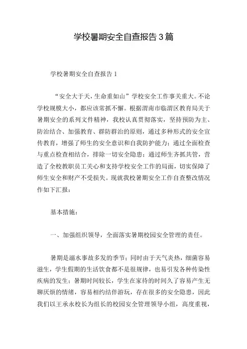 学校暑期安全自查报告3篇