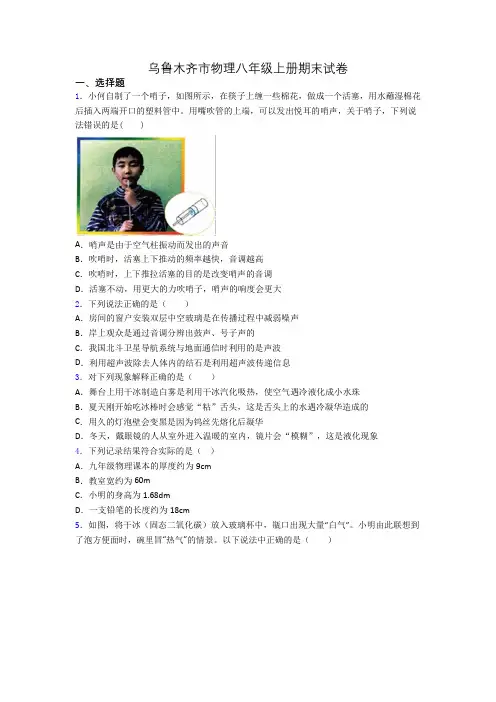 乌鲁木齐市物理八年级上册期末试卷