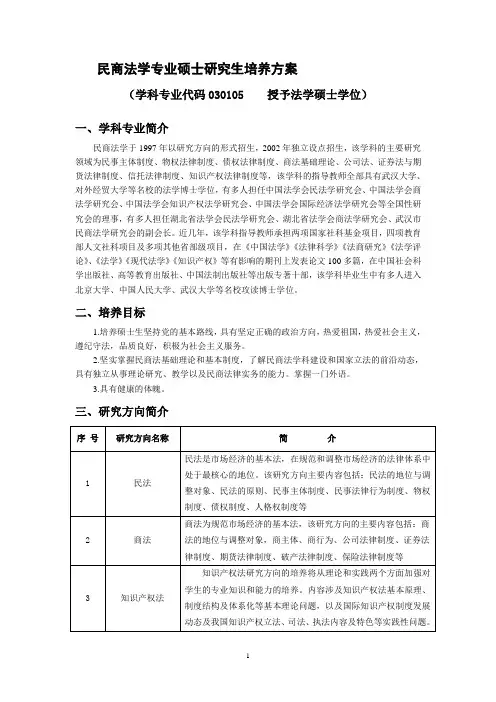 民商法学专业硕士研究生培养方案