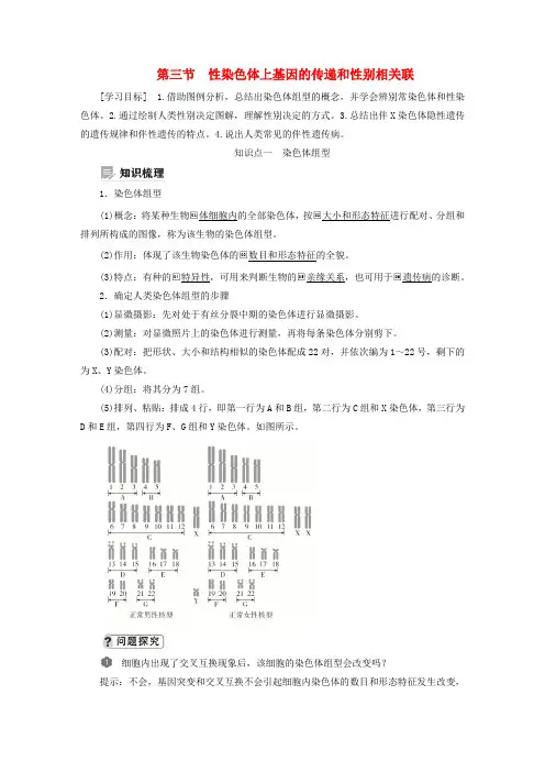 新教材高中生物第二章染色体与遗传第三节性染色体上基因的传递和性别相关联学案浙科版必修2