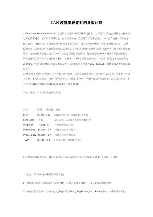CAN波特率设置时的参数计算