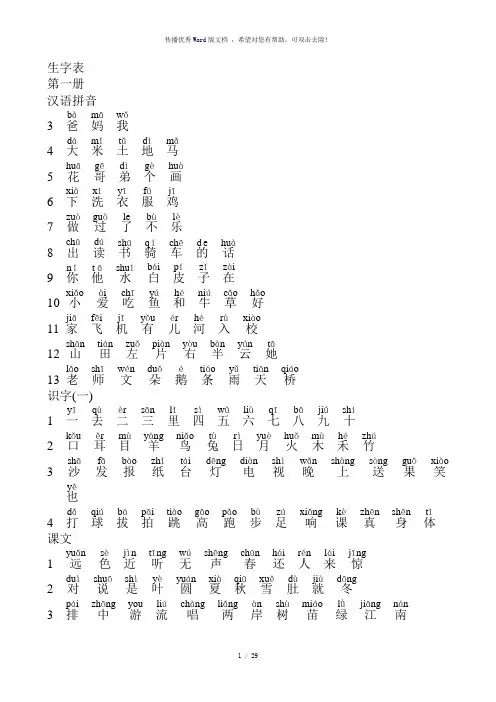 生字表(带拼音)-参考模板
