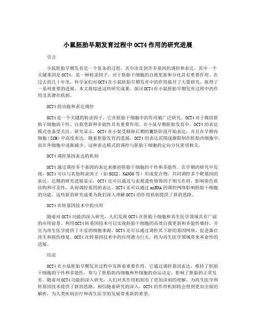 小鼠胚胎早期发育过程中OCT4作用的研究进展