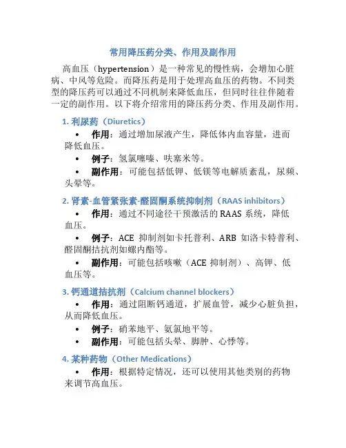 常用降压药都有哪些分类及作用及副作用