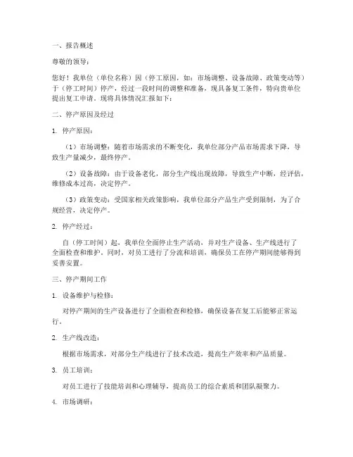 被停产后复工申请报告