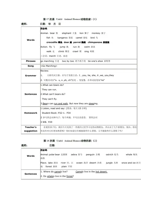 朗文新派少儿英语巩固级第4单元知识点