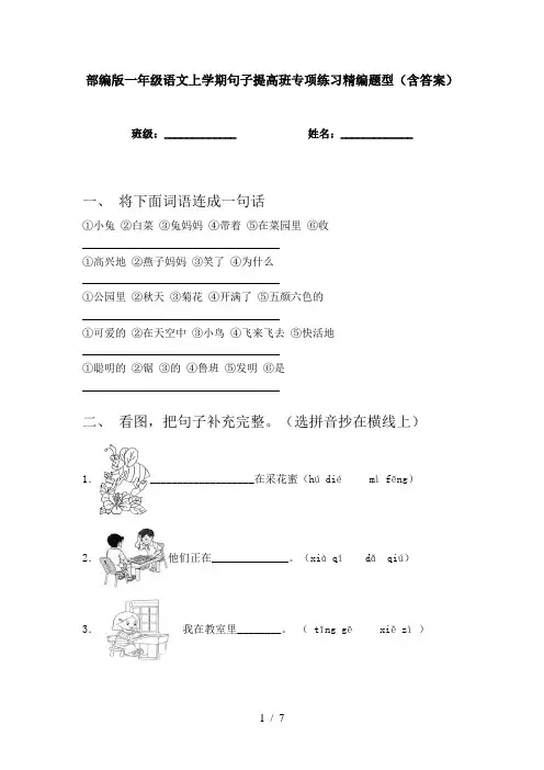 部编版一年级语文上学期句子提高班专项练习精编题型(含答案)