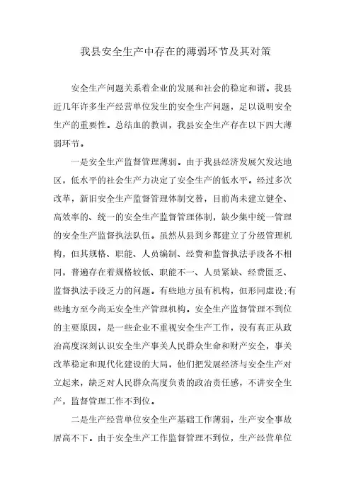 我县安全生产中存在的薄弱环节及其对策