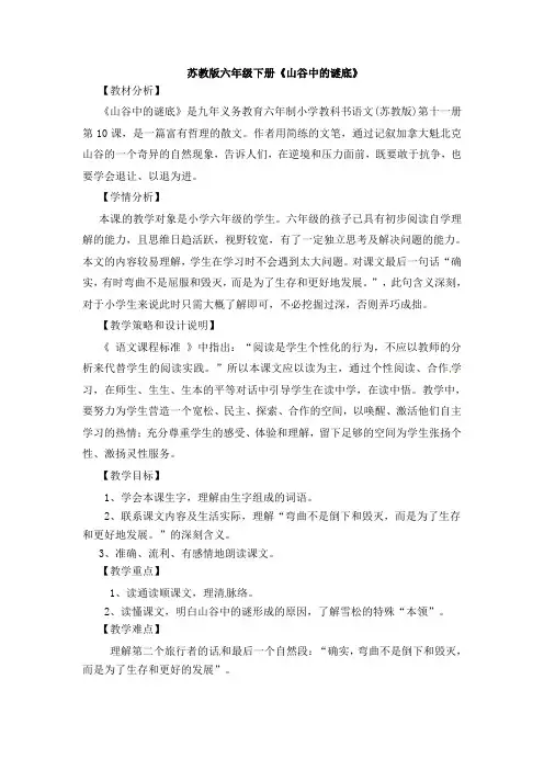 六年级下册语文教案-17.山谷中的谜底 苏教版