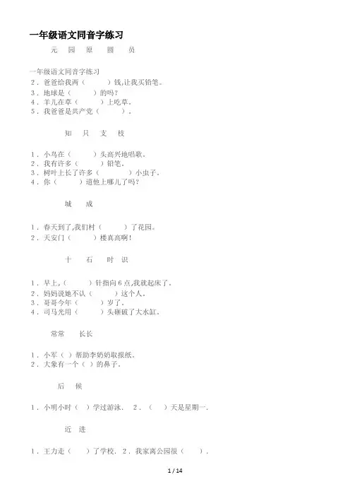 一年级语文同音字练习