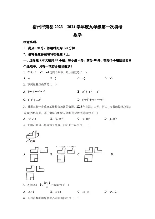 2024年安徽省宿州市萧县九年级中考一模数学试题(含解析)