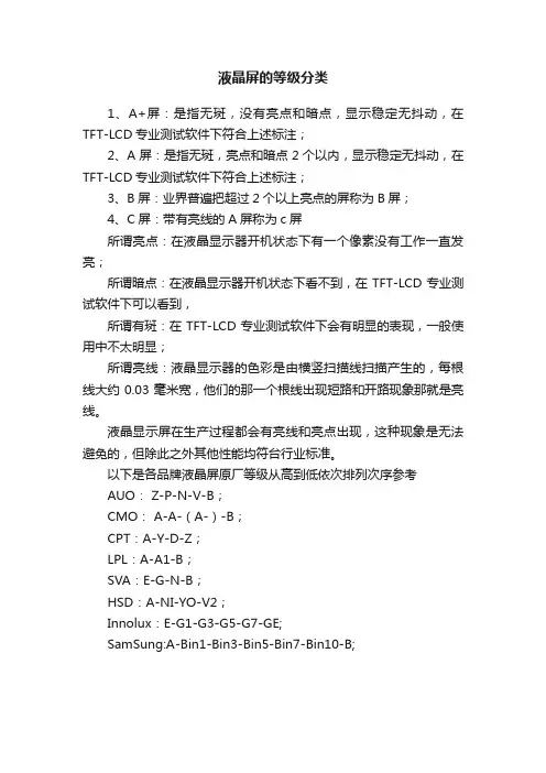 液晶屏的等级分类